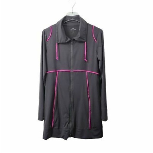 Athleta Spinnaker Long Sun Jacket Gray Asphalt/ Hot Pink Size XS - Picture 2 of 7